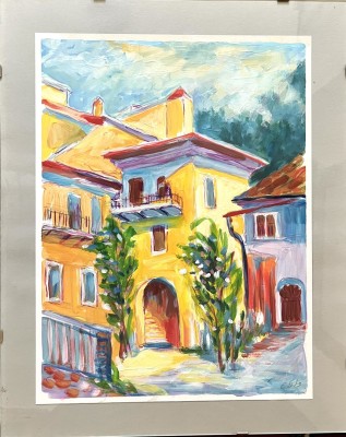 Steinhauser, Erwin (1939-2023) Italienisches Bergdorf, Öl auf Malpapier.