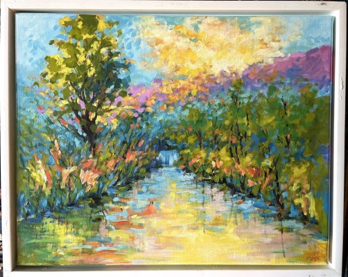 Steinhauser, Erwin (1939-2023) Farbenfrohe Bachlandschaft, Öl auf Leinwand