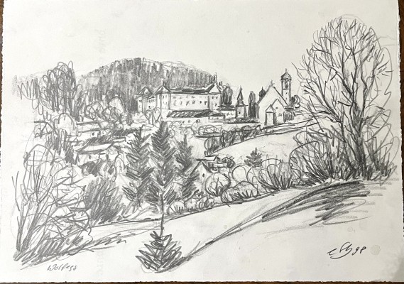 Steinhauser, Erwin (1939-2023) Landschaften, 75 Blätter, verschiedene Techniken: Bleistift, Ölkreide, Aquarell, Mischtechnik. Formate zwischen 21 x 30 cm (Hoch- und Querformat) sowie 16 x 24 cm (Hoch- und Querformate)