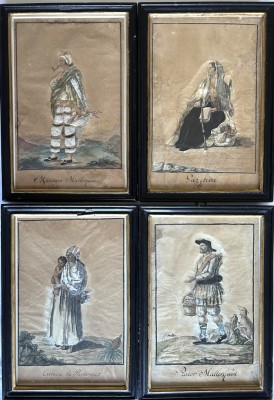 Anonym (19./20. Jahrhundert) Portraits, vier Werke, Mischtechnik.