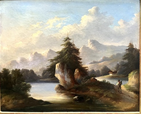 Barbarini (19. Jahrhundert), zugeschrieben, Wanderer am Bergsee, Öl auf Leinwand.