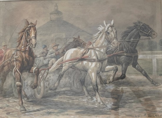Bienert, Anton (1870-1960) Trabrennen, 1927, Aquarell auf Malkarton.