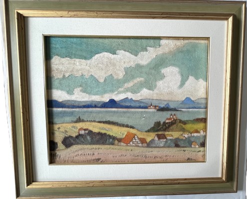 Faller, Rüdiger (1942-2022) Hegaublick von der Reichenau, Öl auf Platte.