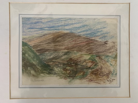 Le Fauconnier, Henri Victor Gabriel (1881-1946) Hügelige Landschaft, monogrammierte Farbzeichnung.