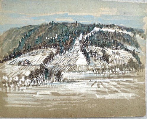 Hangarter, Walter (1929-1995) Schloss Weinfelden, Mischtechnik auf Malkarton.