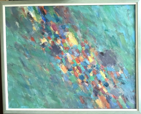 Kiess, Emil (1930 geboren) Abstrakte Komposition einer Blumenwiese, 1988, Öl auf Leinwand.