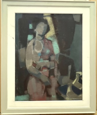 Krebs, Fritz (1914-1995) Stillleben mit Dame, 1967, Pastell auf Platte.