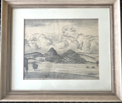 Lämmel, Rudolf (20. Jahrhundert) Sicht auf den Hohenkrähen und Hohenhewen, 1947, Aquarell.