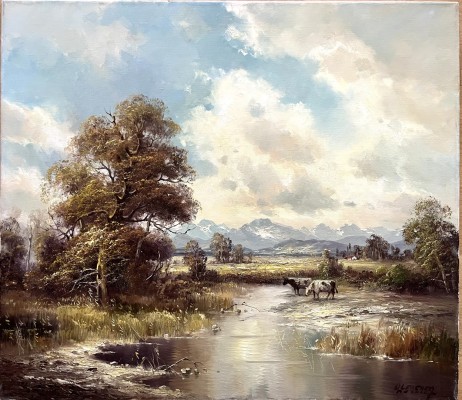 Lederer, Otmar (1926-2018) Bayerische Voralpenlandschaft, Öl auf Leinwand.
