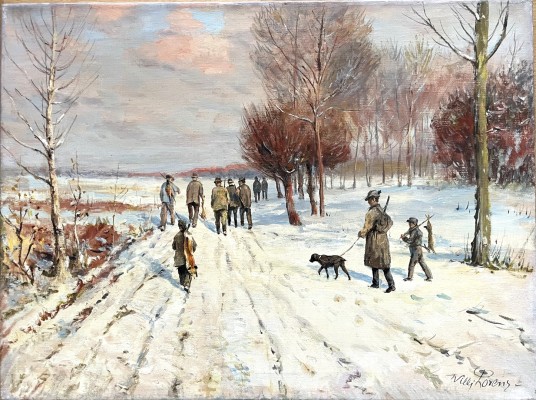 Lorenz, Willy (1901-1981) Nach der Treibjagd, Öl auf Leinwand.