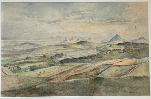 Möritz, Karl (1896-1963) Blick von der Stettener Höhe auf den Hohenhöwen, 1954, Aquarell.
