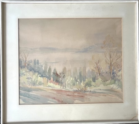 Spiess, Willy (1909-1954) Blick über den Untersee in zarten Tönen, 1952, Aquarell.