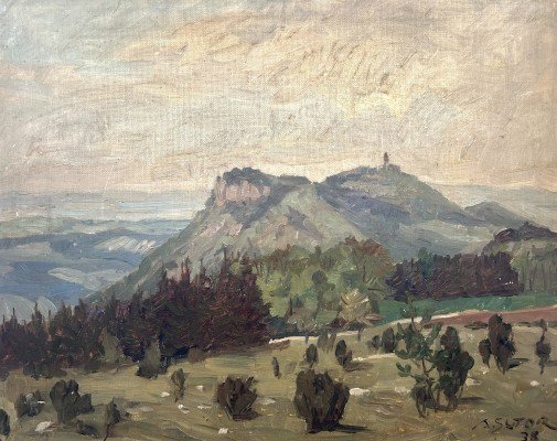 Sutor, Adalbert (1895-1970) Blick über die Berge, 1938, Öl auf Platte.