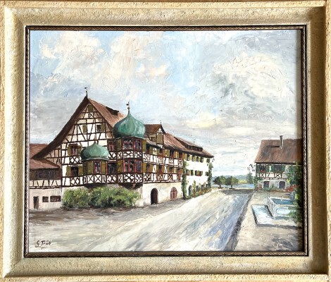 Trüb, G. (20.Jahrhundert) Drachenburg in Gottlieben, Öl auf Platte.