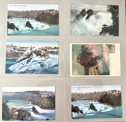 Schaffhausen und Rheinfall, ca. 452 Postkarten, viele um 1900. Viele unbeschrieben, viele mit Grußbotschaften und gelaufen. Besonders reizvoll ist diese einmalige zeitgeschichtliche Dokumentation über den Rheinfall und Schaffhausen, da neben den vielen 