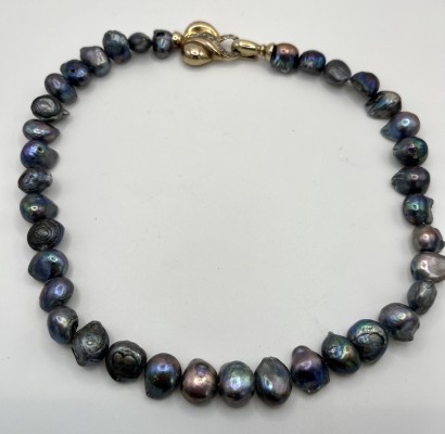 Perlenkette, graue Süßwasserperlen, 925 Sterlingsilber. Aufgezogene 