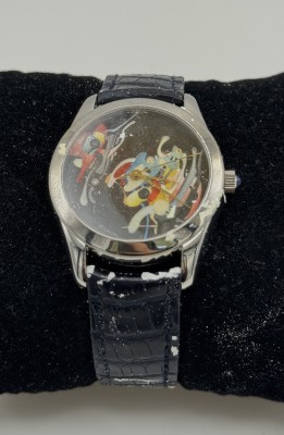 Christian Lippuner Armbanduhr, Unikat mit einem Gemälde des Künstlers Kurt Lauer als Ziffernblatt. Ref.CL2.95.1.5, Automatik, Stahlgehäuse, Uhrwerk von der Rückseite aus sichtbar. Mit Zertifikat und Holzschatulle. Stoff des Etuis löst sich.