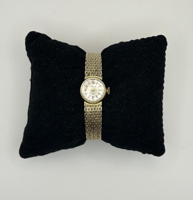 Damenarmbanduhr, 585 Gelbgold Gehäuse und Armband, Marke unleserlich, 17 Jewels, Incabloc. Feine Uhr mit Goldarmband. Funktion ungeprüft.