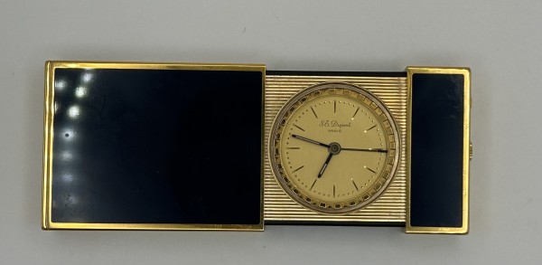 S.T. Dupont Reisewecker, in Gold und Marineblau.