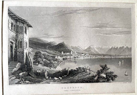 Bregenz und Friedrichshafen, zwei Stahlstiche. Einmal 