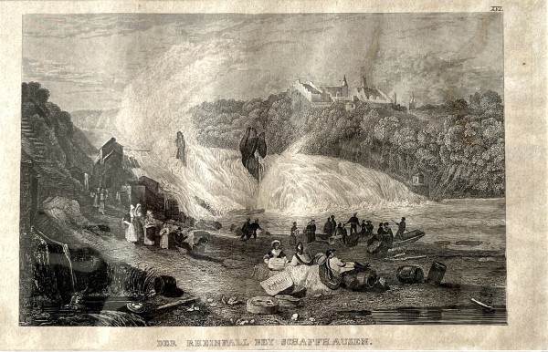 Rheinfall bei Schaffhausen, Konvolut von drei Holzstichen und zwei Stahlstichen, 19. Jahrhundert. Darunter: 