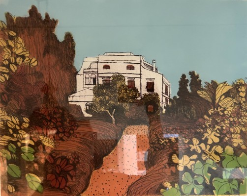 Anonym (20.Jahrhundert) Weg zum Haus, 1973, Farbradierung.