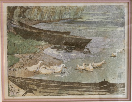 Anonym (20. Jahrhundert) Entenfamilie, Farblithographie.