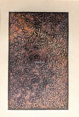 Tobey, Mark (1890-1976) Abstraktes Bild, Farbaquatinta auf Papier. Die Radierung wurde in den erdigen Farben des Herbstes angefertigt. Unsigniert und undatiert. Die Beschriftung auf der Rückseite bezieht sich auf ein anderes Werk.