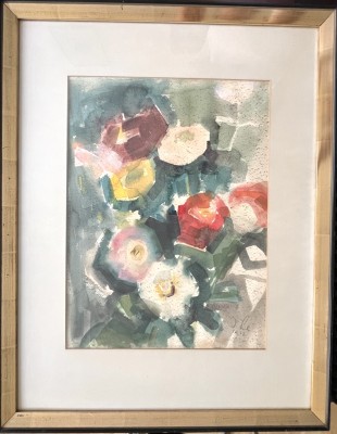 Anonym (20. Jahrhundert) Blumenstilleben, 1962, Aquarell. Grobe Darstellung verschiedener Blumen.