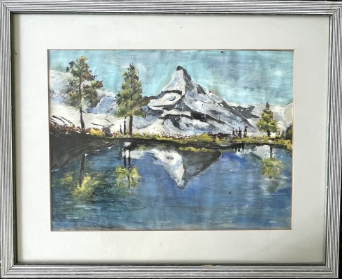 Anonym (20. Jahrhundert) Matterhorn spiegelt sich in einem Bergsee, Öl auf Malkarton.