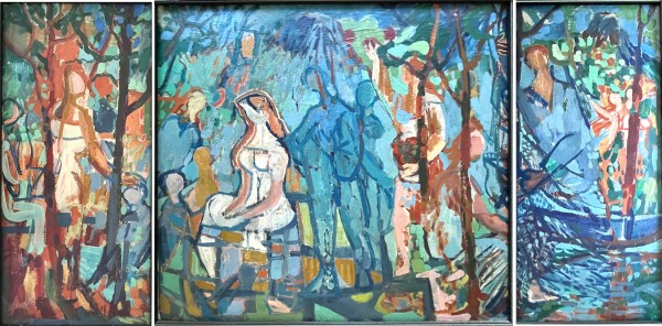 Becker, Curth Georg (1904-1972) Triptychon Singen, Öl auf Platte.