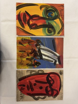 Keil, Peter (geboren 1942) Abstrakte Porträts, drei Gemälde, 1983/84, Öl auf Pappe.