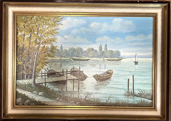 Moser, F. (20 Jahrhundert), Blick über den See, Öl auf Leinwand.