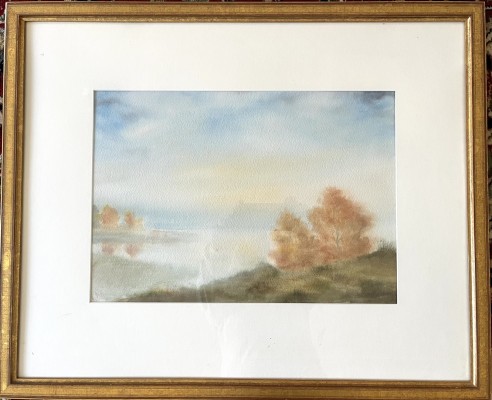 Mourzitsch, De Boris (1914 geboren)  Landschaft, Aquarell. Schönes Aquarell in herbstlichen Tönen mit Bäumen im Vordergrund.