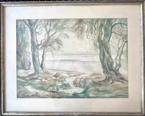 Oppermann, Alfred (1898-1956) Blick auf den Bodensee, 1948, Aquarell.