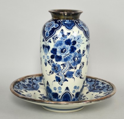 VASE und SCHALE DELFT mit Silberrand